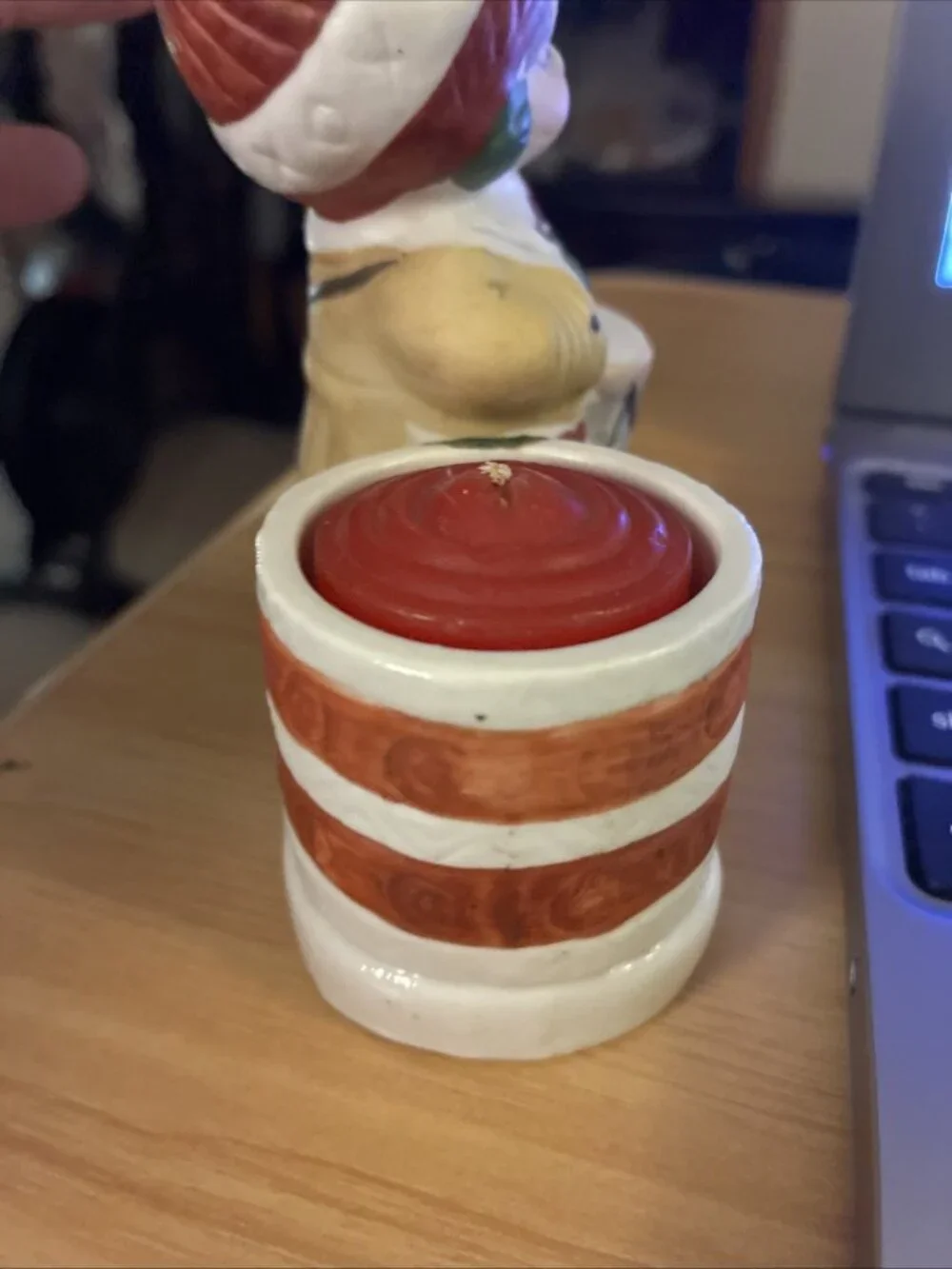 Vintage Christmas Girl Candle Holder Figurine Drum Squirrel Retro Cottagecore